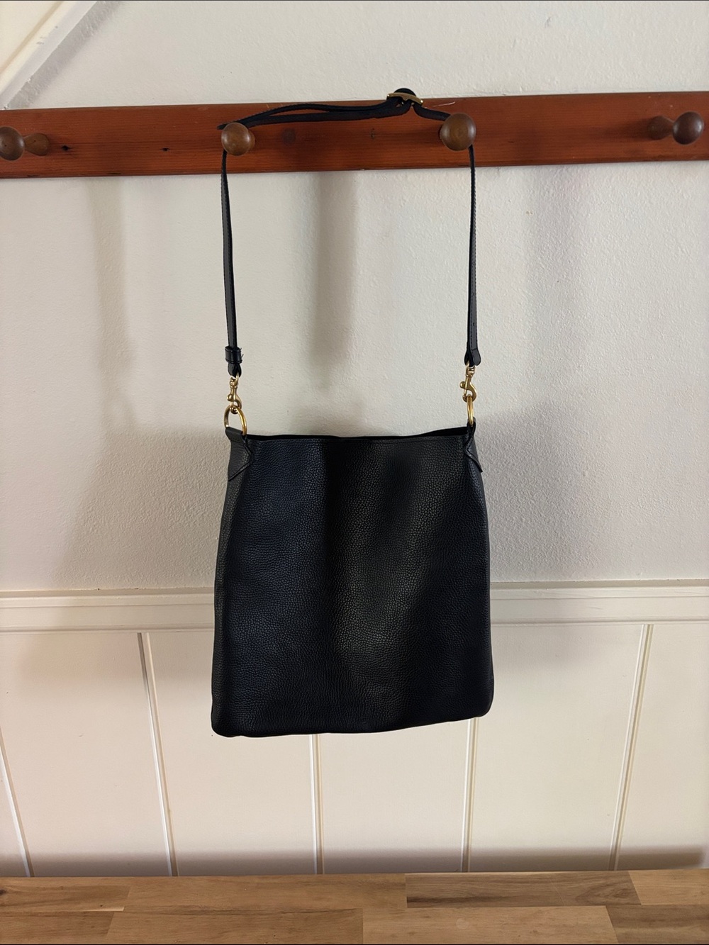 Black Leather Minimalist Purse Adjustable Strap